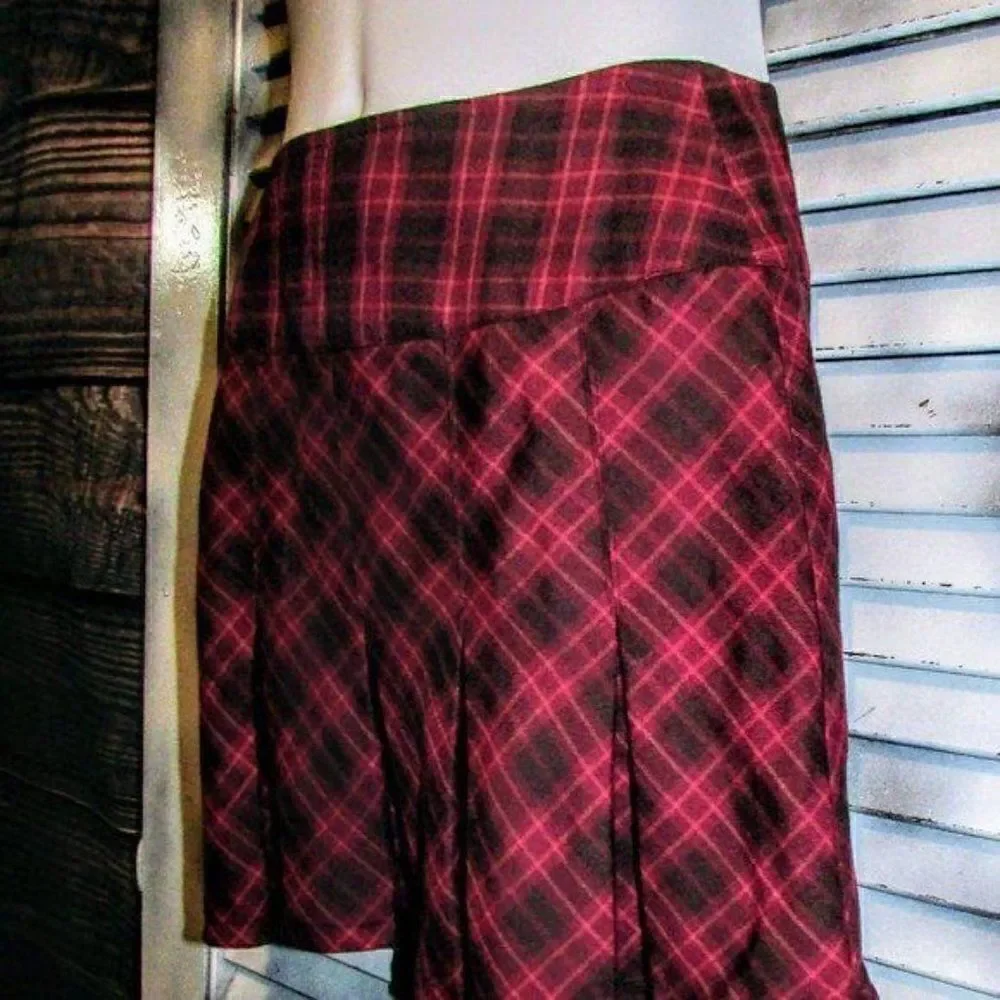 American Girl Girls Sz 10 Burgundy Plaid Pleated Skirt